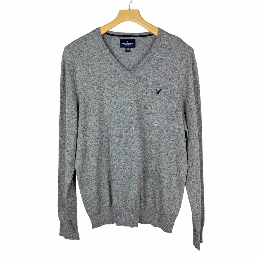 American Eagle V Neck Sweater Heathered Gray Size Medium